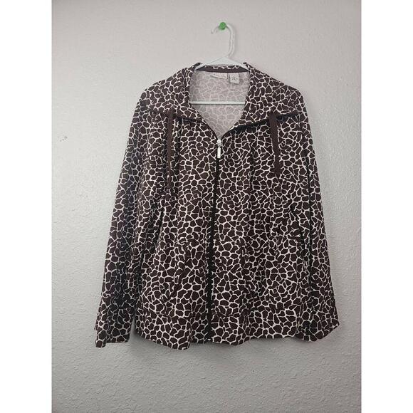 Kim Rogers Jackets & Blazers - Kim Rogers Womens Brown White Animal Print Two Pockets ZipUp Jacket PXL